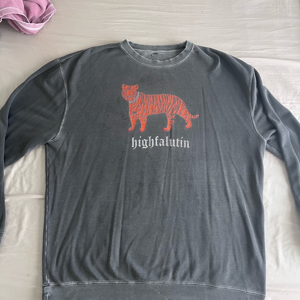 Gray Sweatshirt with Red Tiger Print